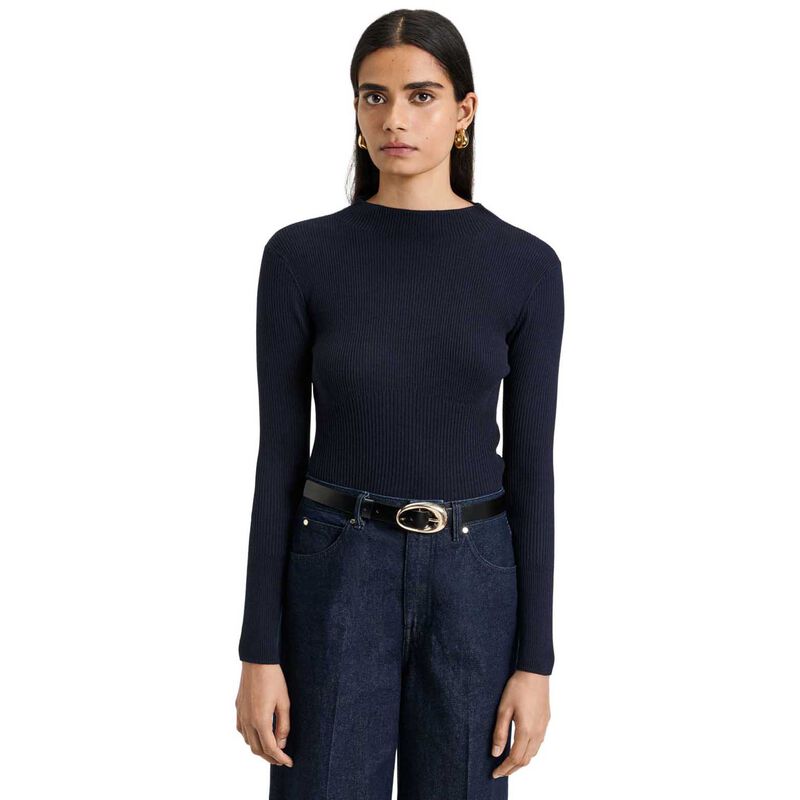 Veronika Maine Cotton Silk Blend Funnel Neck Ribbed Knit Top image number 8